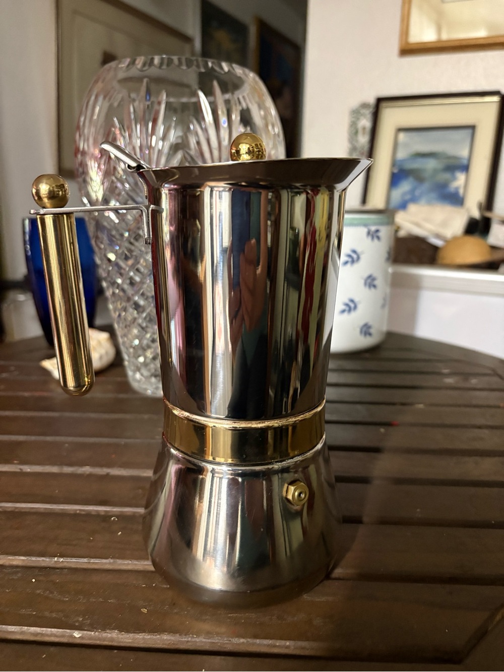 Vespress`Espresso Coffee Maker VEV INOX 18/10 stainless 24k Gold Trim Overlay
